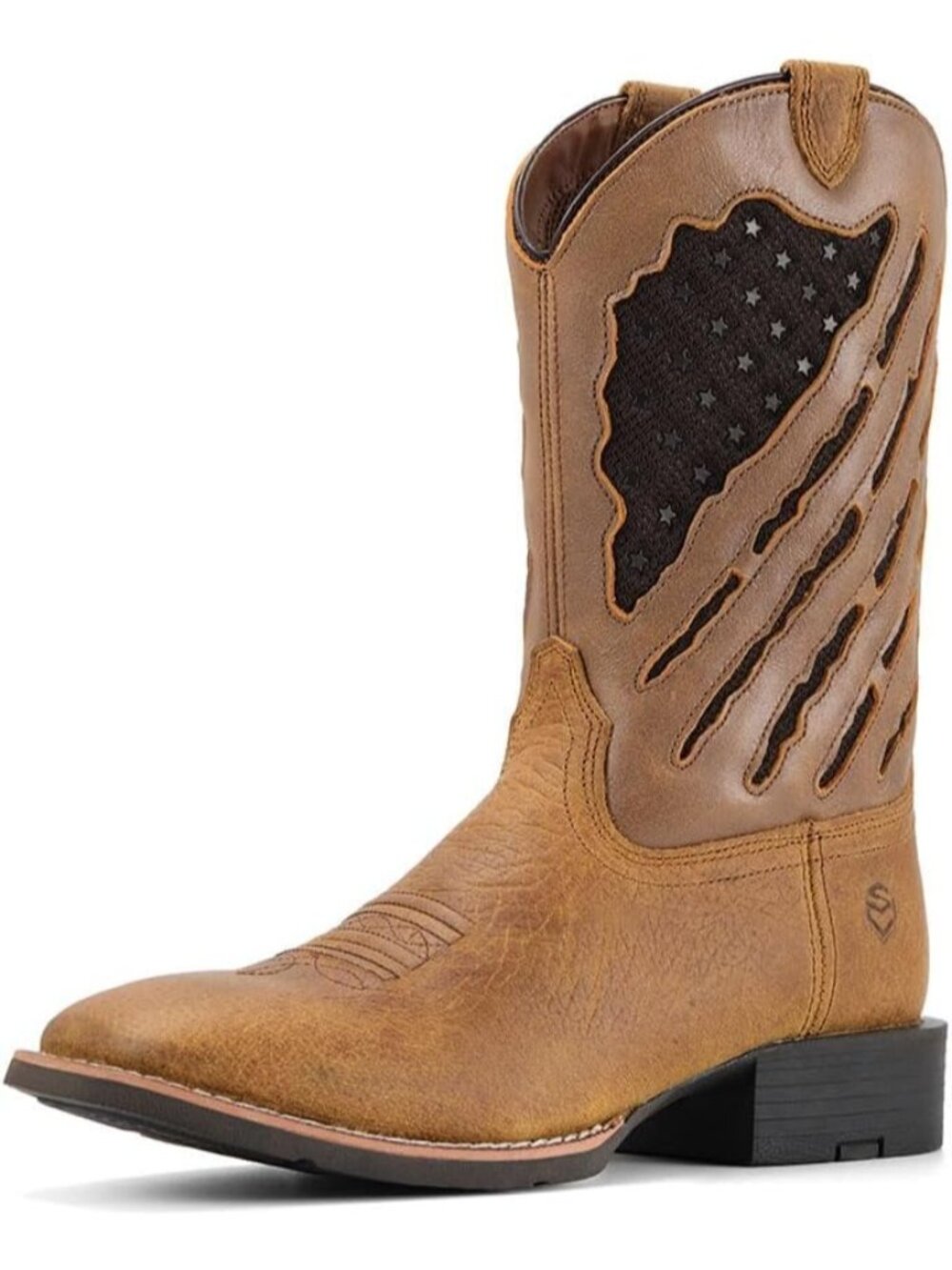 Men's Faithful Brown Leather Mid calf Square Toe Block Heel Cowboy western
